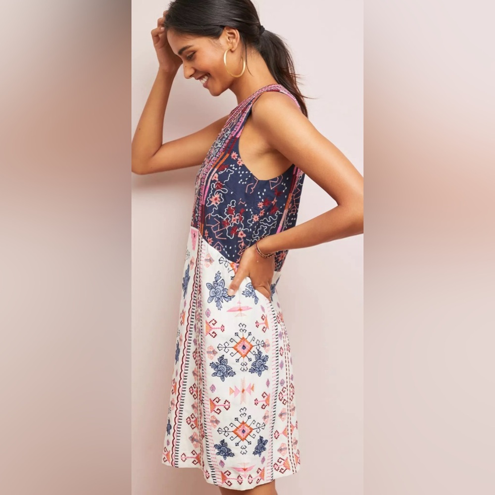 Anthropologie Akemi + Kin Embroidered Southwestern Tribal Boho Dress Size 10